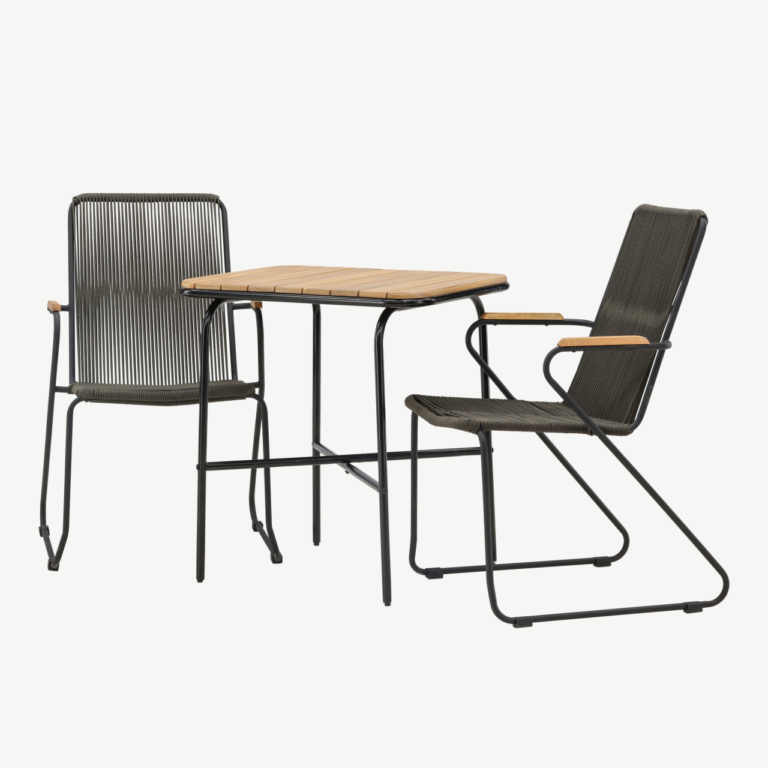 Ristkülikukujuline terrassimööbli komplekt Holmbeck (akaatsiapuit, must teras, 2 tooli) - GR23385