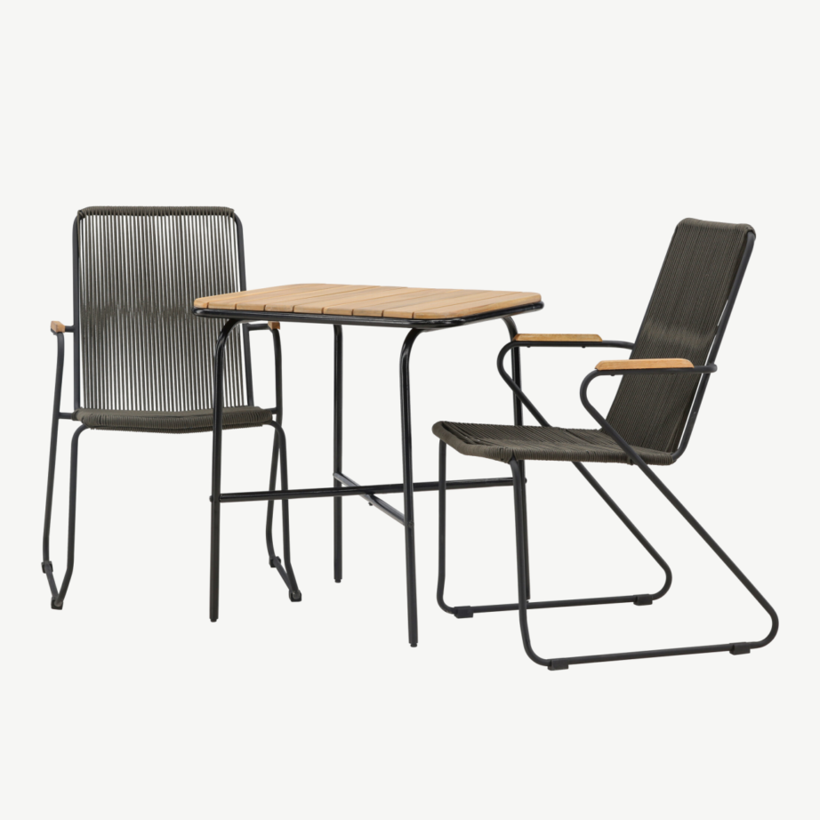 Ristkülikukujuline terrassimööbli komplekt Holmbeck (akaatsiapuit, must teras, 2 tooli), GR23385 – 5