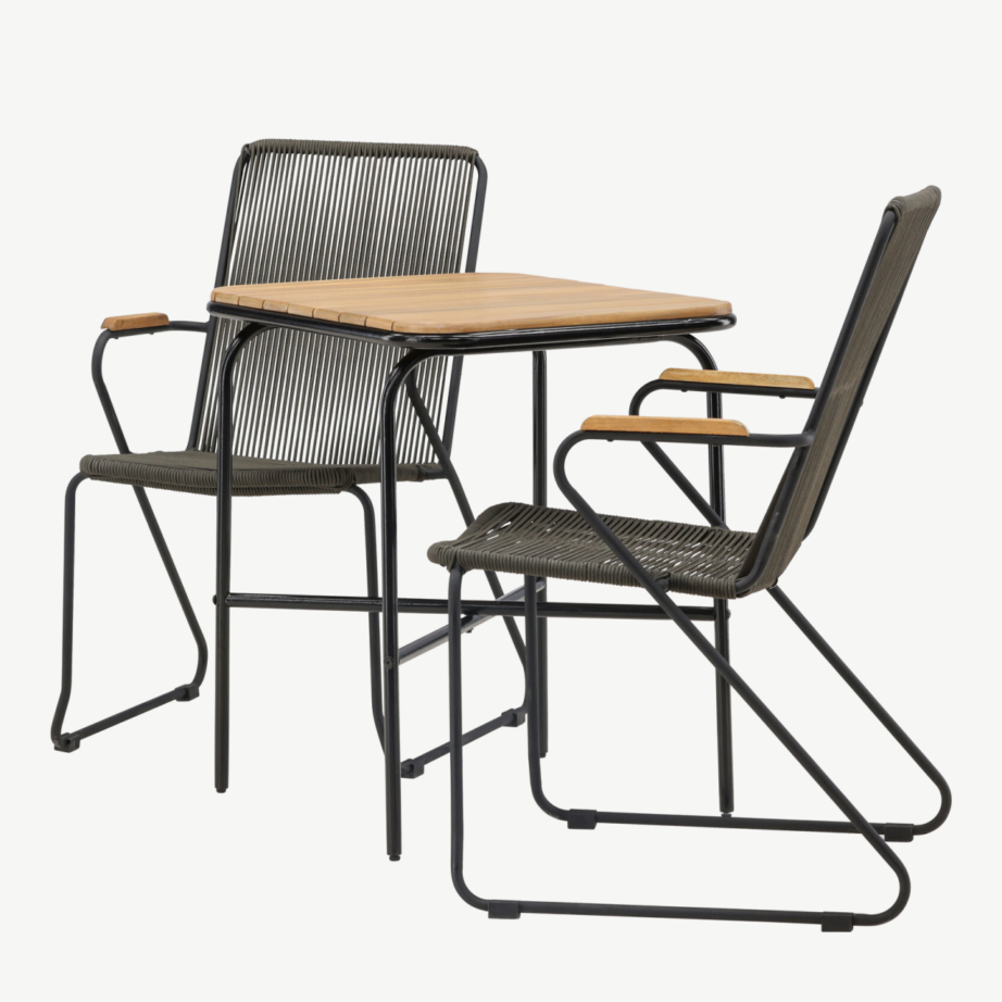 Ristkülikukujuline terrassimööbli komplekt Holmbeck (akaatsiapuit, must teras, 2 tooli), GR23385 – 6