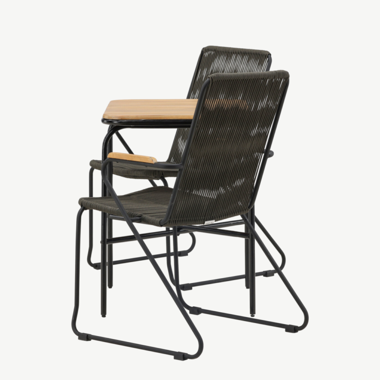 Ristkülikukujuline terrassimööbli komplekt Holmbeck (akaatsiapuit, must teras, 2 tooli) - GR23385