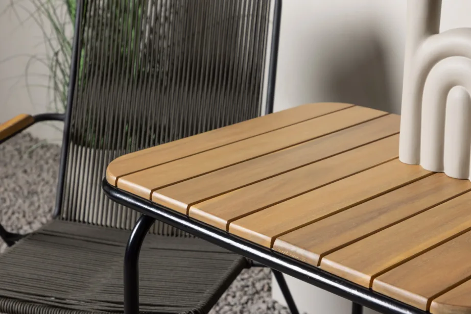 Ristkülikukujuline terrassimööbli komplekt Holmbeck (akaatsiapuit, must teras, 2 tooli), GR23385 – 10