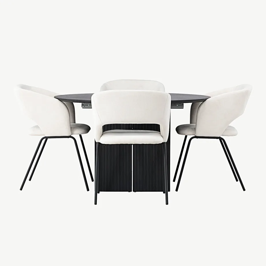 Ümmargune pikendatav söögilaud Matilda ja Day söögitoolid (must/murdvalge, 4 tooli), GR23532 – 2