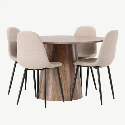 Ümmargune söögilaud Lanzo (MDF, ø120 cm) ja Polar söögitoolid (beež buklee, mustad jalad) - GR23560
