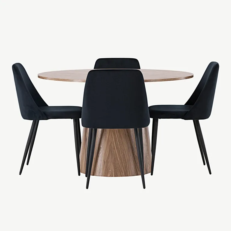 Ümmargune söögilauakomplekt Lanzo (MDF, ø120 cm) ja mustad sametist Night toolid - GR23561