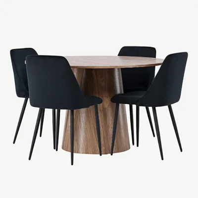 Ümmargune söögilauakomplekt Lanzo (MDF, ø120 cm) ja mustad sametist Night toolid - GR23561
