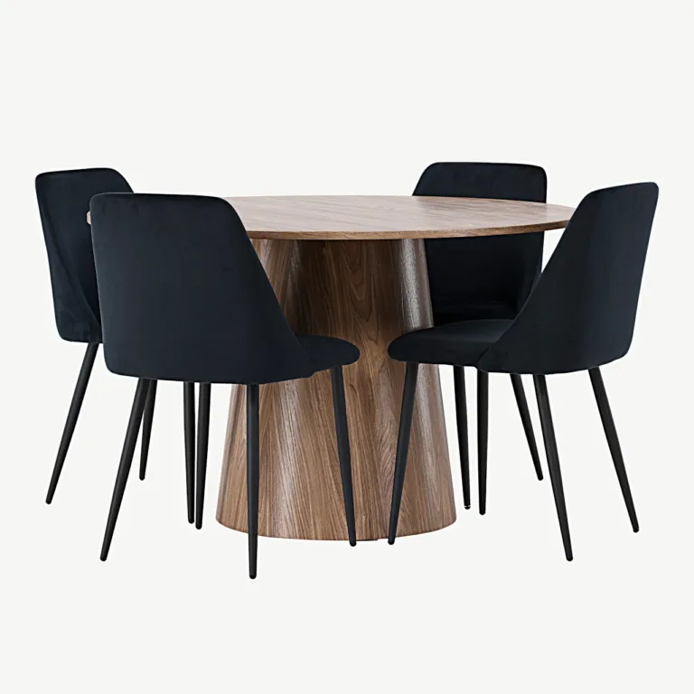 Ümmargune söögilauakomplekt Lanzo (MDF, ø120 cm) ja mustad sametist Night toolid - GR23561
