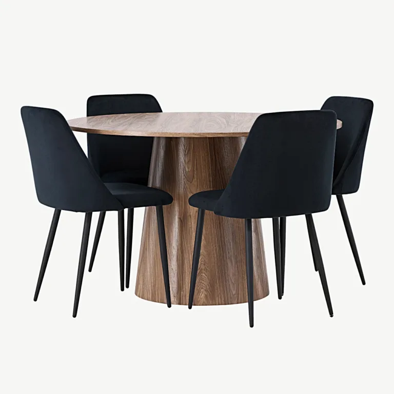 Ümmargune söögilauakomplekt Lanzo (MDF, ø120 cm) ja mustad sametist Night toolid - GR23561