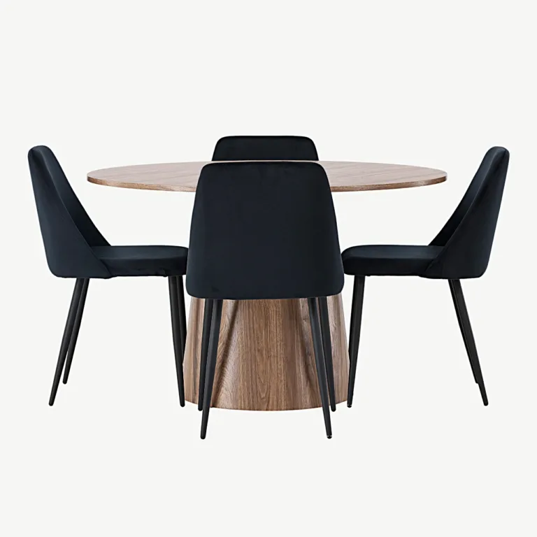 Ümmargune söögilauakomplekt Lanzo (MDF, ø120 cm) ja mustad sametist Night toolid - GR23561