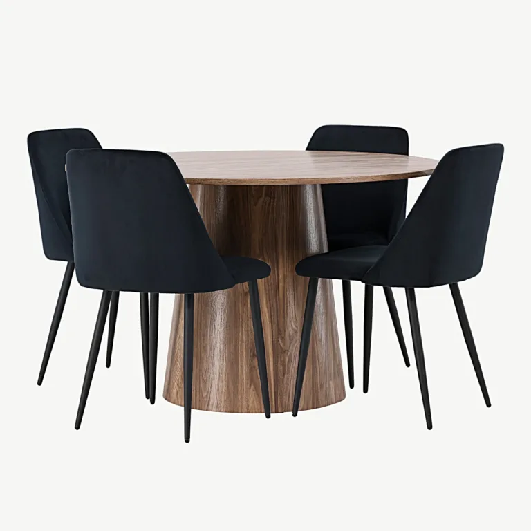 Ümmargune söögilauakomplekt Lanzo (MDF, ø120 cm) ja mustad sametist Night toolid - GR23561