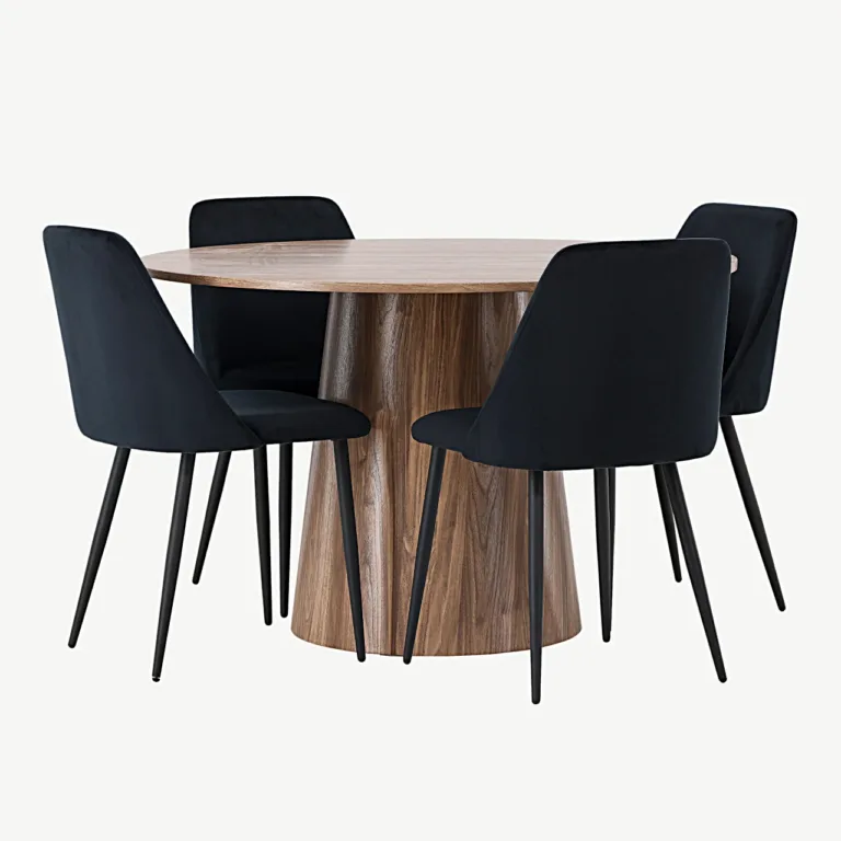 Ümmargune söögilauakomplekt Lanzo (MDF, ø120 cm) ja mustad sametist Night toolid - GR23561