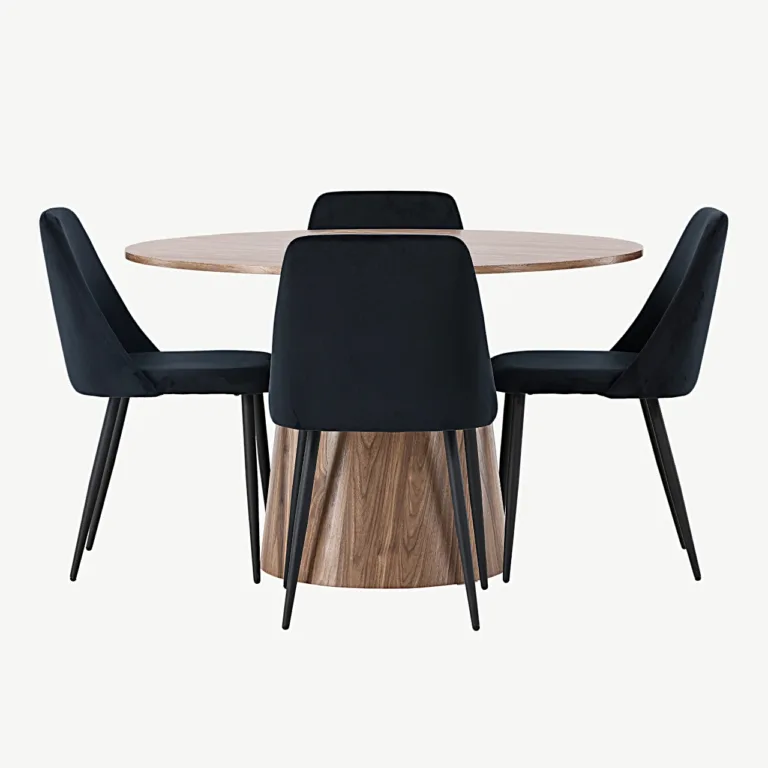Ümmargune söögilauakomplekt Lanzo (MDF, ø120 cm) ja mustad sametist Night toolid - GR23561