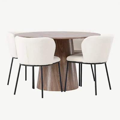 Ümmargune söögilauakomplekt Lanzo MDF (ø120 cm) ja Edina valge bukleekattega toolid - GR23562