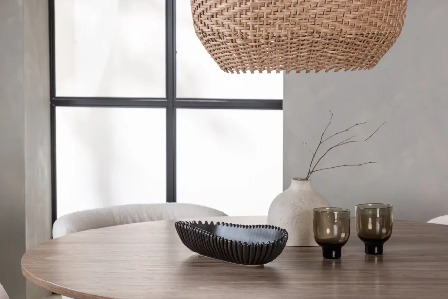 Ümmargune söögilauakomplekt Lanzo MDF (ø120 cm) ja Edina valge bukleekattega toolid, GR23562 – 10