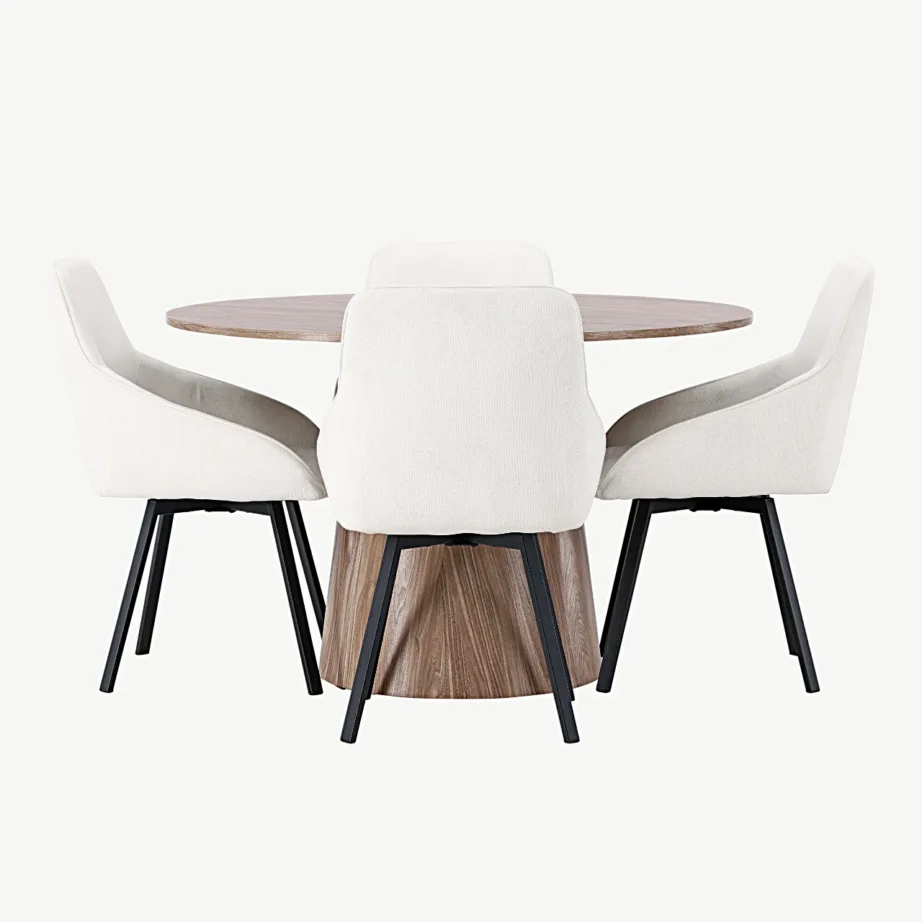 Ümmargune söögilauakomplekt Lanzoga ja beežide Rosie tugitoolidega, GR23563 – 2