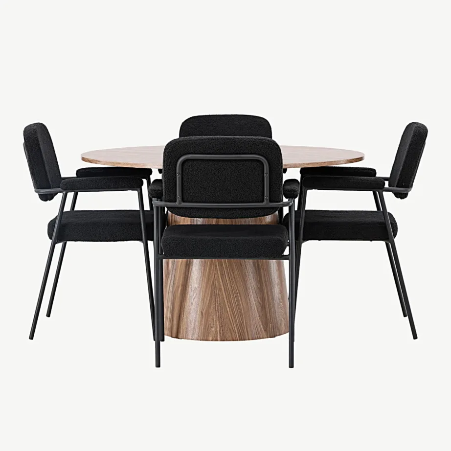 Ümmargune söögilauakomplekt Lanzo (MDF, ø120 cm) mustade Yesterday bukleekangast toolidega, GR23564 – 2