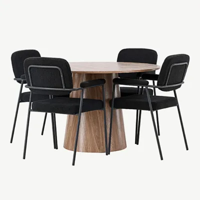Ümmargune söögilauakomplekt Lanzo (MDF, ø120 cm) mustade Yesterday bukleekangast toolidega - GR23564