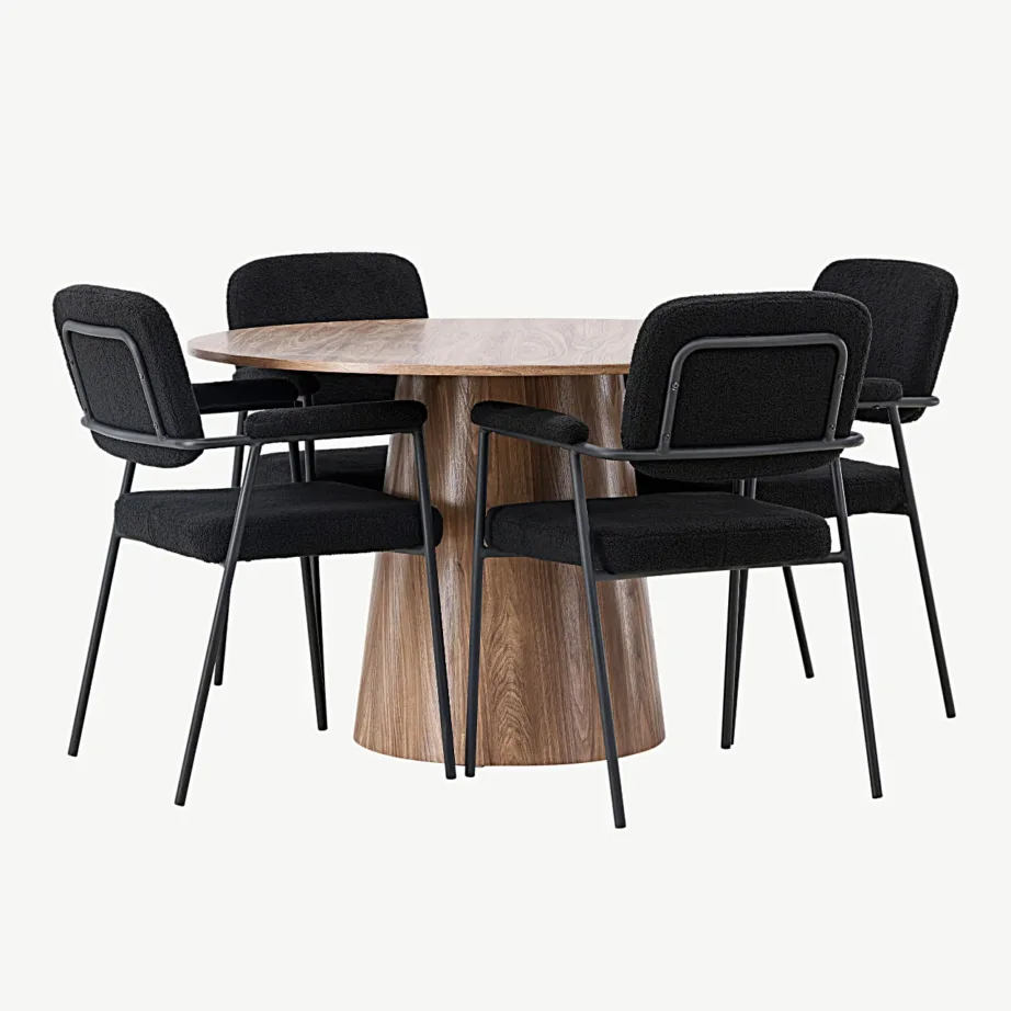 Ümmargune söögilauakomplekt Lanzo (MDF, ø120 cm) mustade Yesterday bukleekangast toolidega, GR23564 – 3