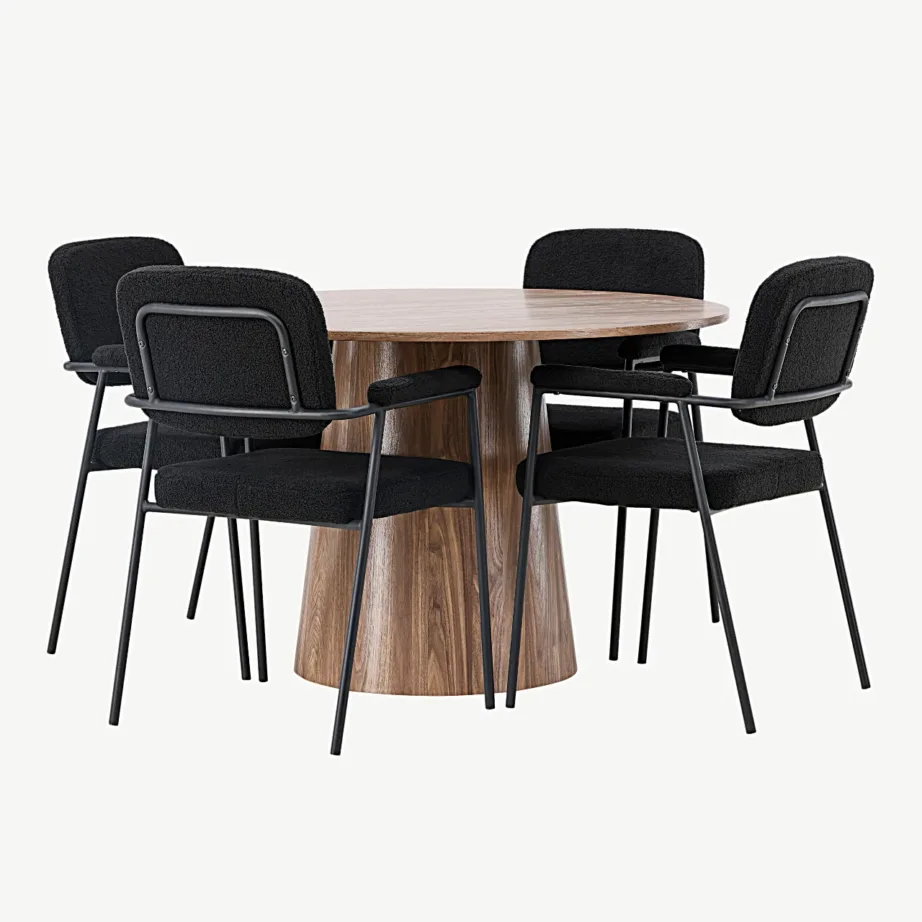 Ümmargune söögilauakomplekt Lanzo (MDF, ø120 cm) mustade Yesterday bukleekangast toolidega, GR23564 – 5