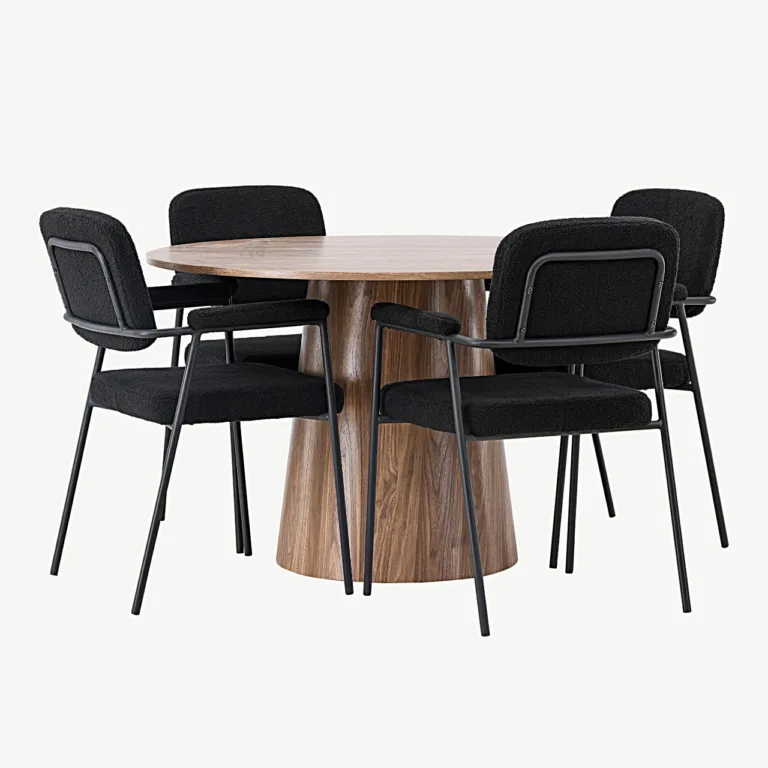 Ümmargune söögilauakomplekt Lanzo (MDF, ø120 cm) mustade Yesterday bukleekangast toolidega - GR23564