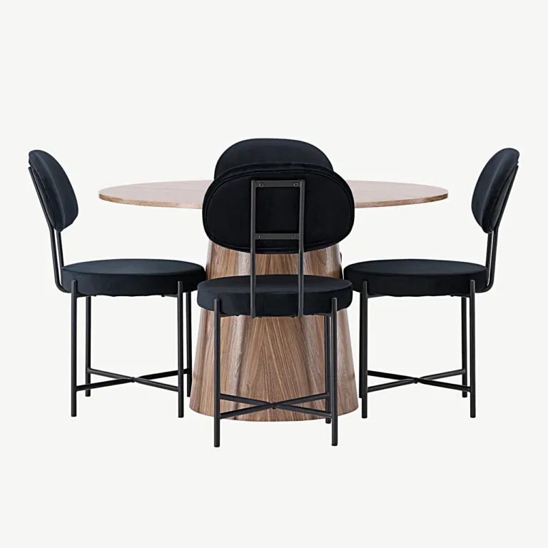 Ümmargune söögilauakomplekt Lanzo (MDF, ø120 cm) ja mustad samettoolid Stella - GR23565