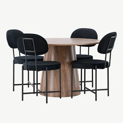 Ümmargune söögilauakomplekt Lanzo (MDF, ø120 cm) ja mustad samettoolid Stella - GR23565