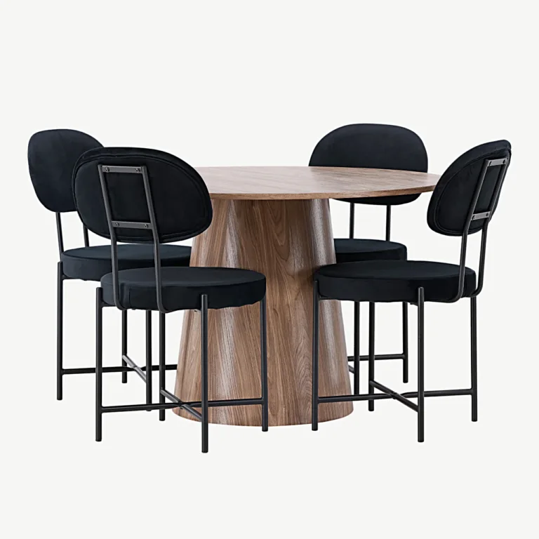 Ümmargune söögilauakomplekt Lanzo (MDF, ø120 cm) ja mustad samettoolid Stella - GR23565