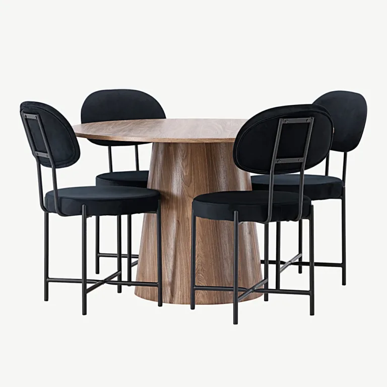 Ümmargune söögilauakomplekt Lanzo (MDF, ø120 cm) ja mustad samettoolid Stella - GR23565