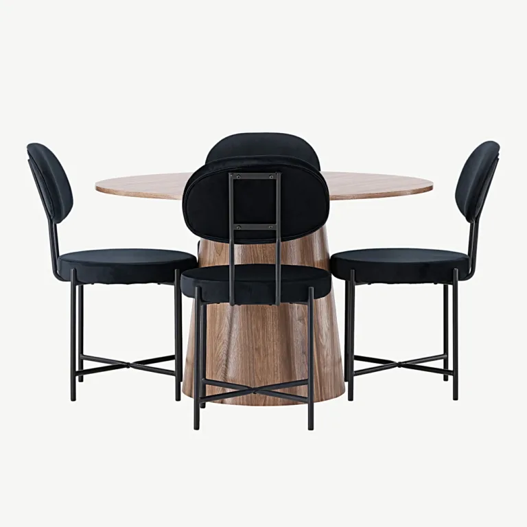 Ümmargune söögilauakomplekt Lanzo (MDF, ø120 cm) ja mustad samettoolid Stella - GR23565