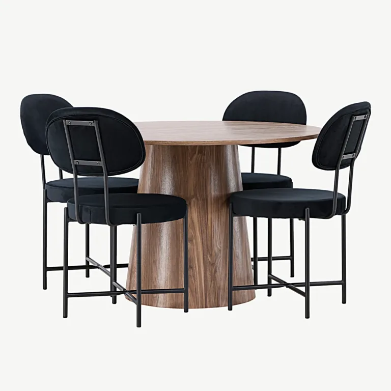 Ümmargune söögilauakomplekt Lanzo (MDF, ø120 cm) ja mustad samettoolid Stella - GR23565