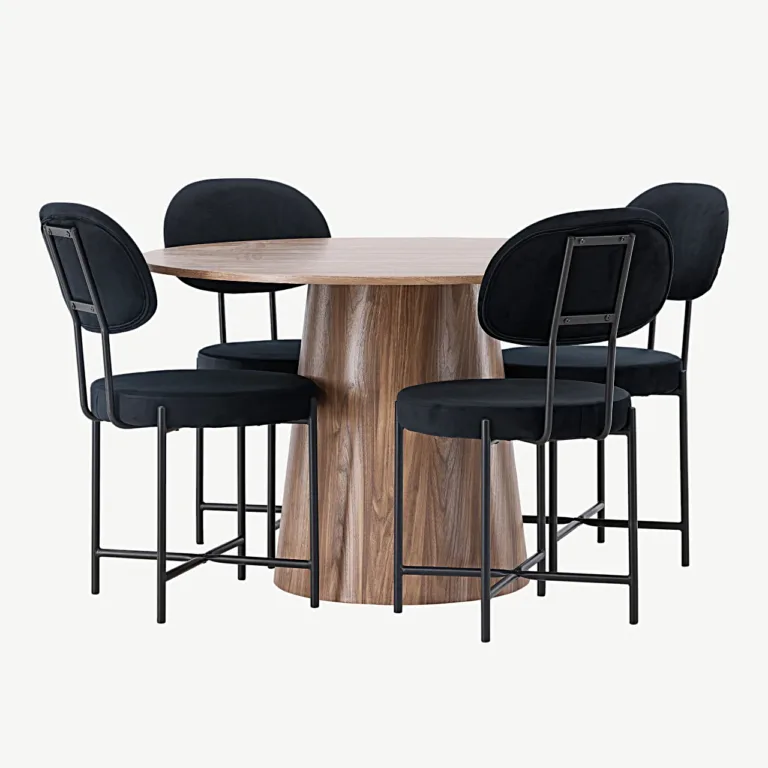 Ümmargune söögilauakomplekt Lanzo (MDF, ø120 cm) ja mustad samettoolid Stella - GR23565
