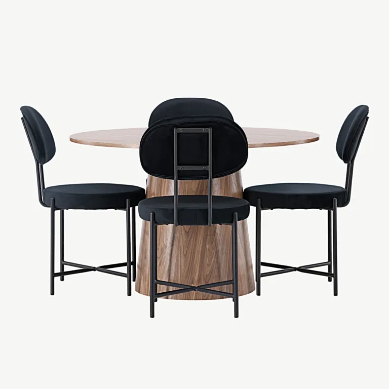 Ümmargune söögilauakomplekt Lanzo (MDF, ø120 cm) ja mustad samettoolid Stella - GR23565