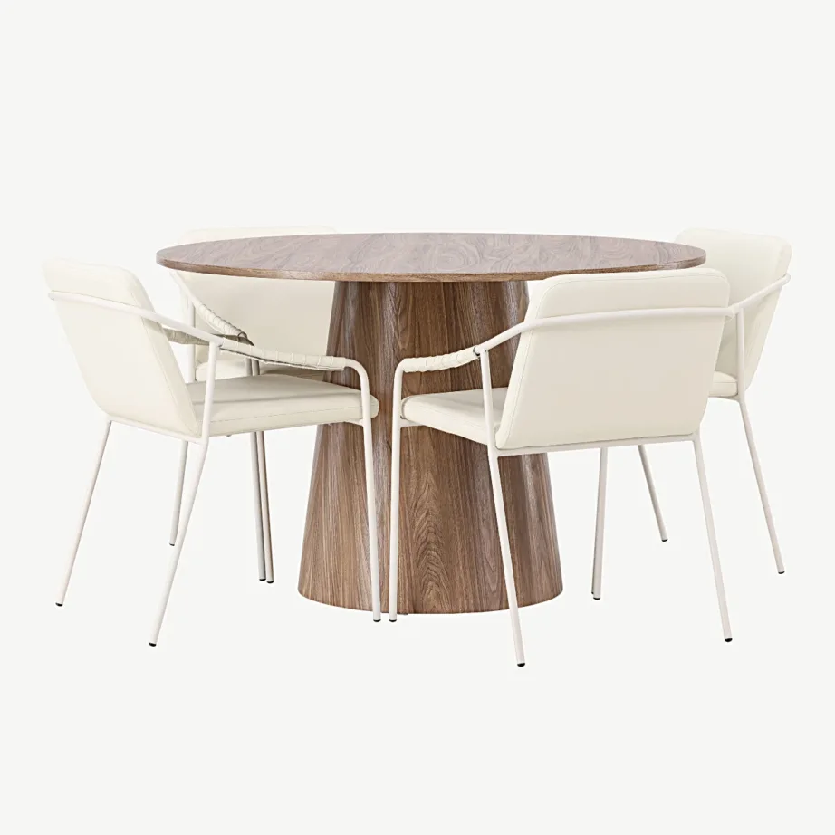 Ümmargune söögikomplekt Lanzo MDF-lauaga ja beežide polsterdatud toolidega Tvist (ø120 cm, terasraam), GR23567 – 3