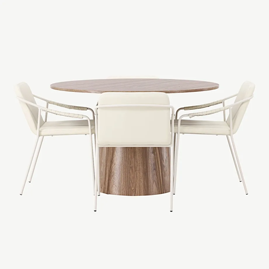 Ümmargune söögikomplekt Lanzo MDF-lauaga ja beežide polsterdatud toolidega Tvist (ø120 cm, terasraam), GR23567 – 4