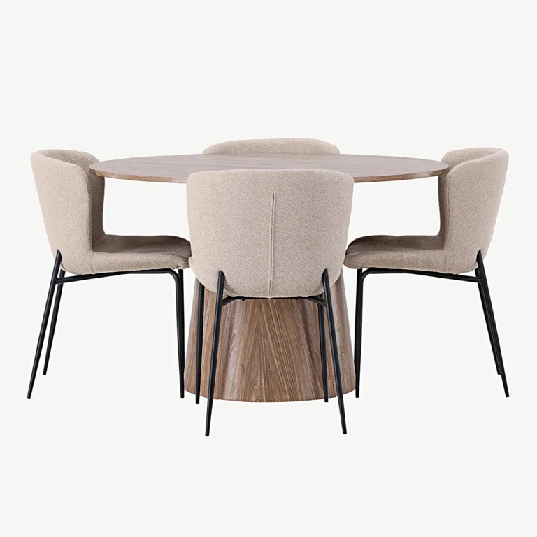 Ümar MDF-söögilaud Lanzo (ø120 cm) koos beežide buklee-toolidega Modesto - GR23568