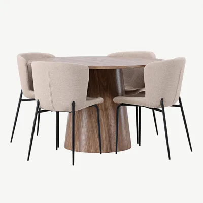 Ümar MDF-söögilaud Lanzo (ø120 cm) koos beežide buklee-toolidega Modesto - GR23568