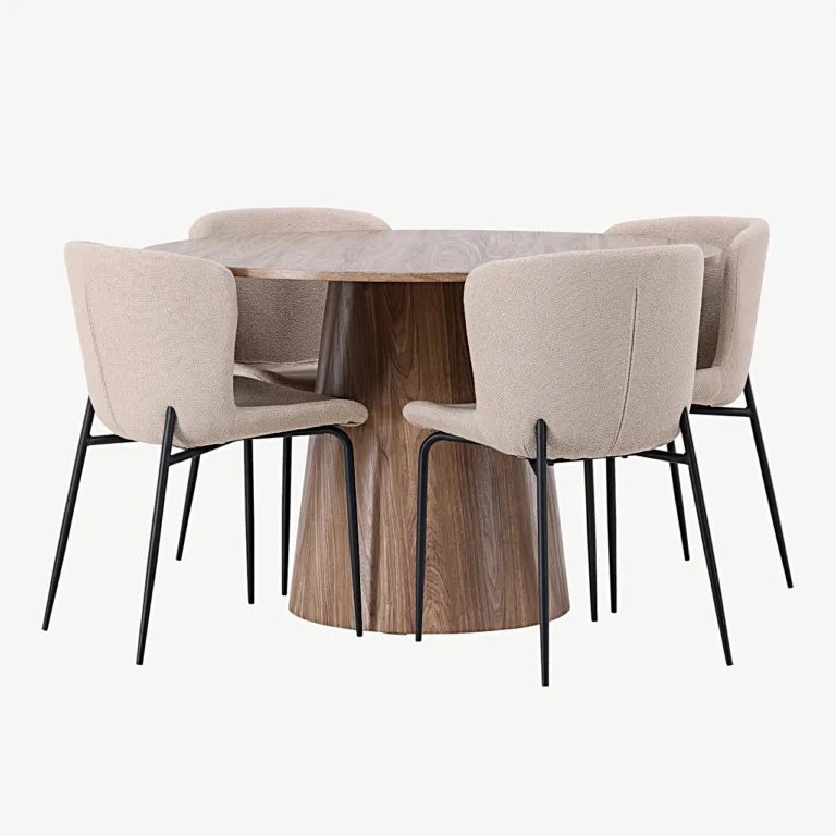 Ümar MDF-söögilaud Lanzo (ø120 cm) koos beežide buklee-toolidega Modesto - GR23568