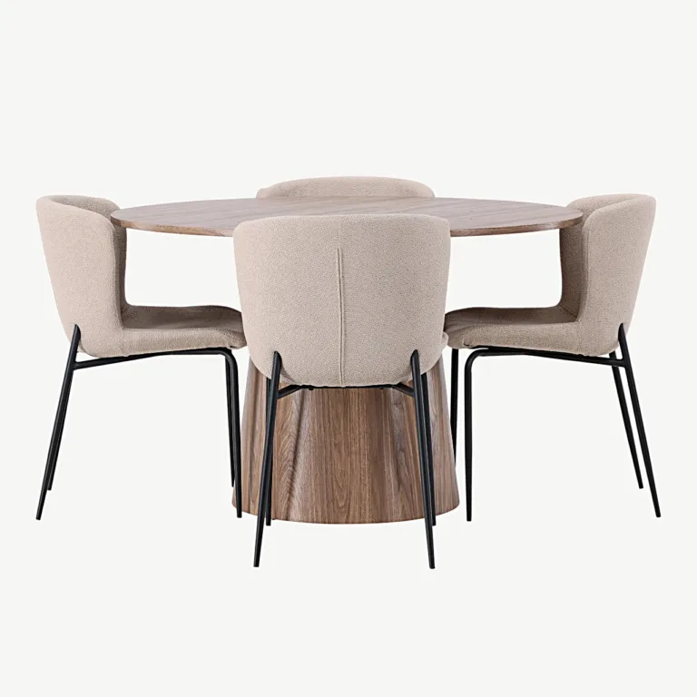 Ümar MDF-söögilaud Lanzo (ø120 cm) koos beežide buklee-toolidega Modesto - GR23568
