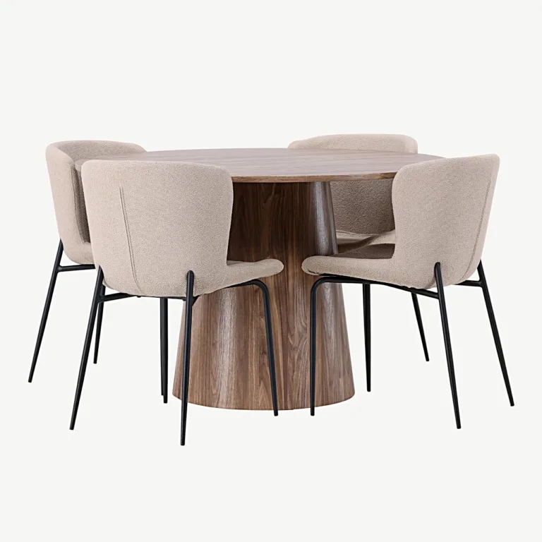 Ümar MDF-söögilaud Lanzo (ø120 cm) koos beežide buklee-toolidega Modesto - GR23568