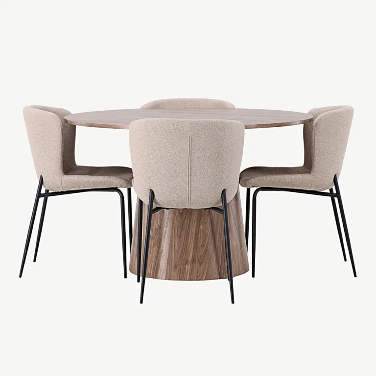 Ümar MDF-söögilaud Lanzo (ø120 cm) koos beežide buklee-toolidega Modesto - GR23568