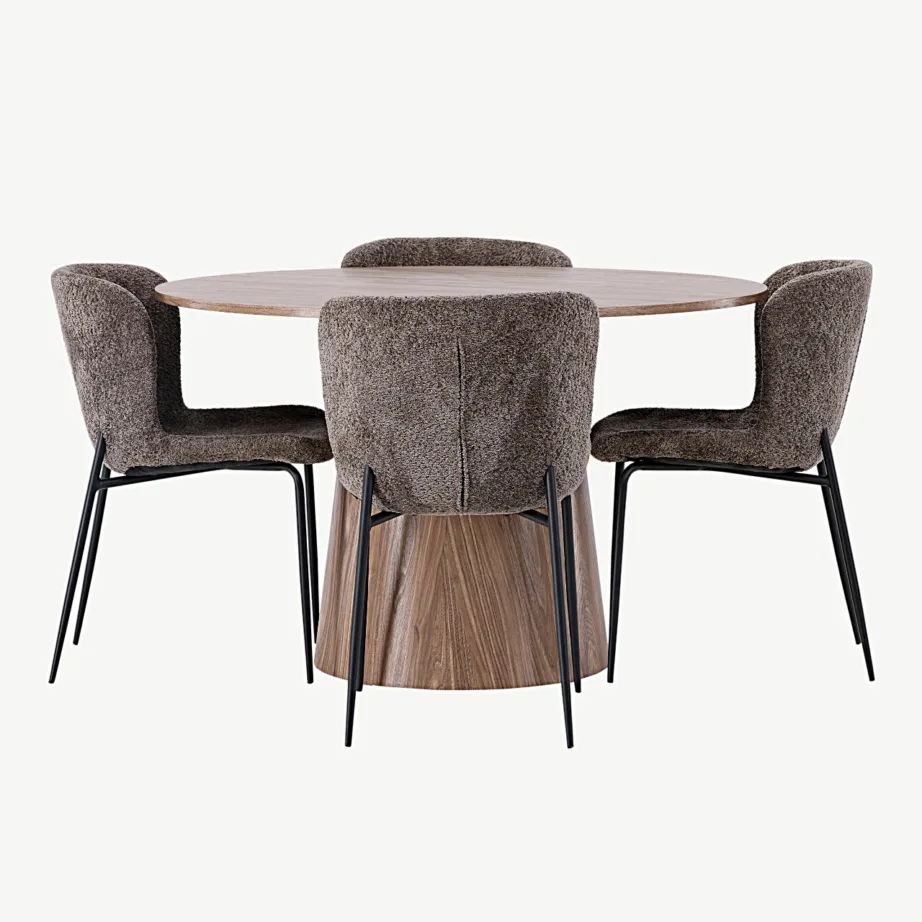 Ümmargune söögilauakomplekt Lanzo buklee kangaga Modesto toolidega (MDF, ø120 cm, tumehall), GR23569 – 2