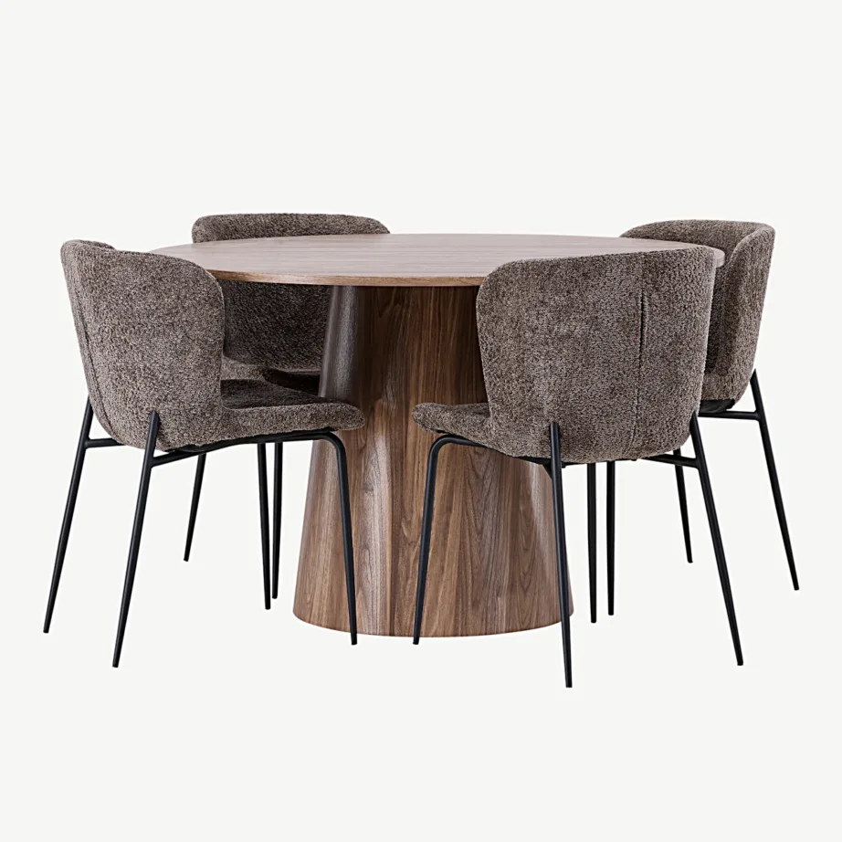 Ümmargune söögilauakomplekt Lanzo buklee kangaga Modesto toolidega (MDF, ø120 cm, tumehall), GR23569 – 6