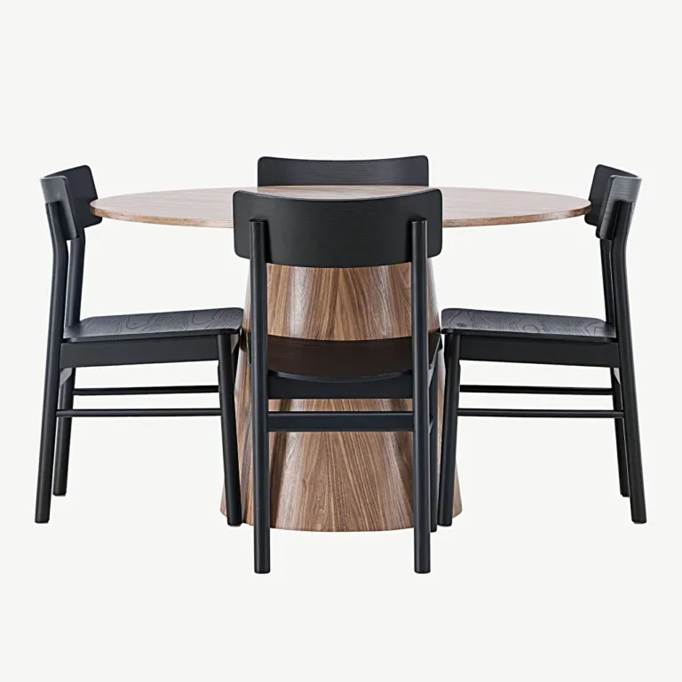 Ümmargune söögilauakomplekt Lanzo (MDF, ø120 cm) ja mustad Montros toolid - GR23570