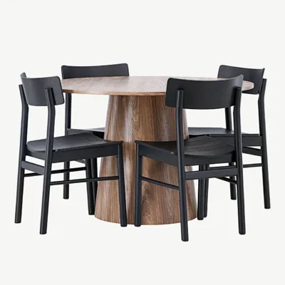 Ümmargune söögilauakomplekt Lanzo (MDF, ø120 cm) ja mustad Montros toolid - GR23570