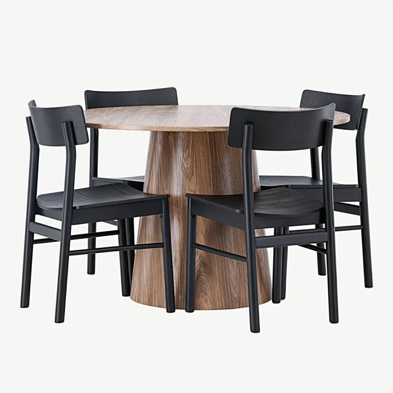 Ümmargune söögilauakomplekt Lanzo (MDF, ø120 cm) ja mustad Montros toolid - GR23570