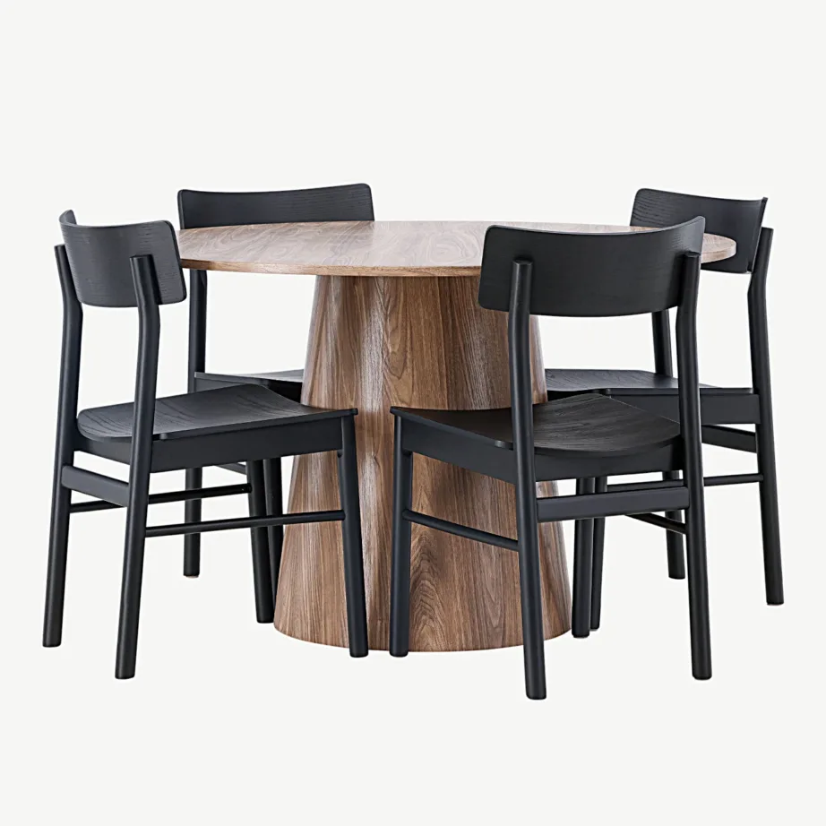 Ümmargune söögilauakomplekt Lanzo (MDF, ø120 cm) ja mustad Montros toolid, GR23570
