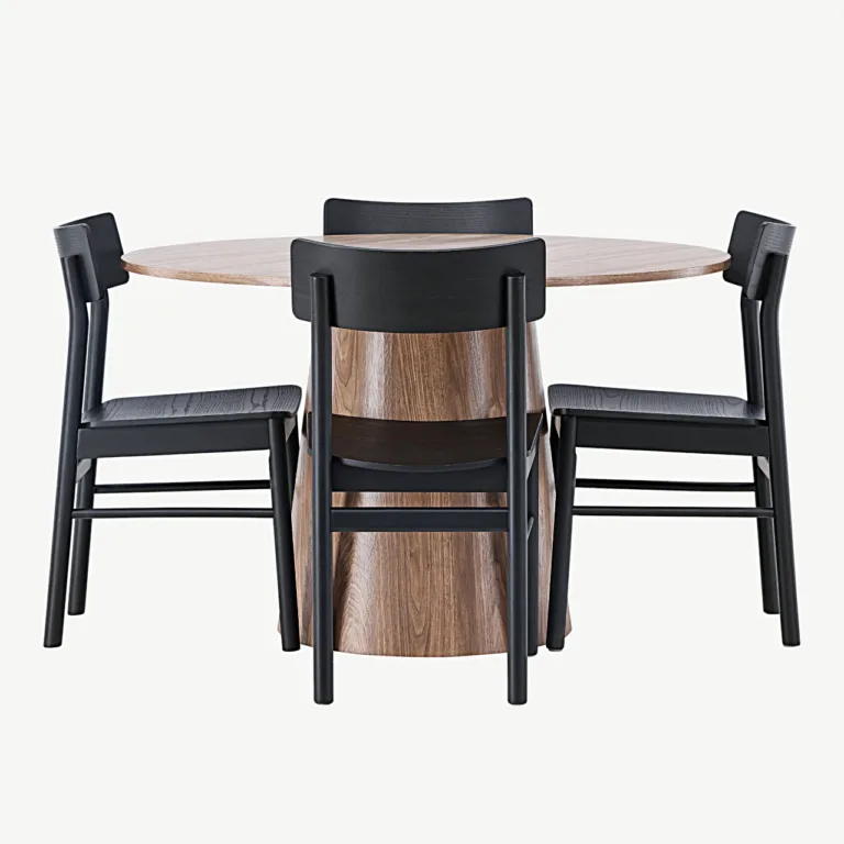 Ümmargune söögilauakomplekt Lanzo (MDF, ø120 cm) ja mustad Montros toolid - GR23570