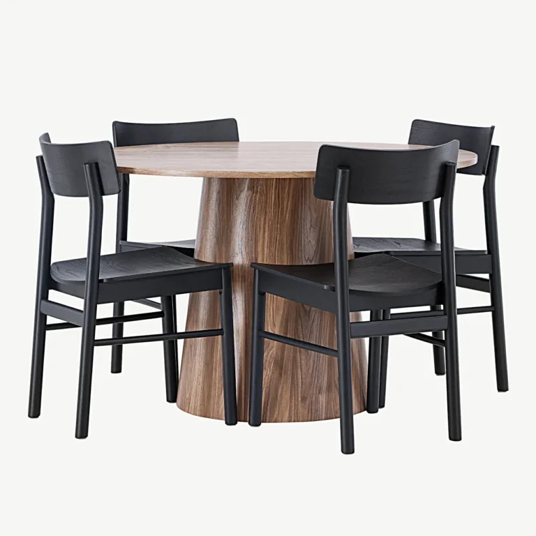 Ümmargune söögilauakomplekt Lanzo (MDF, ø120 cm) ja mustad Montros toolid - GR23570