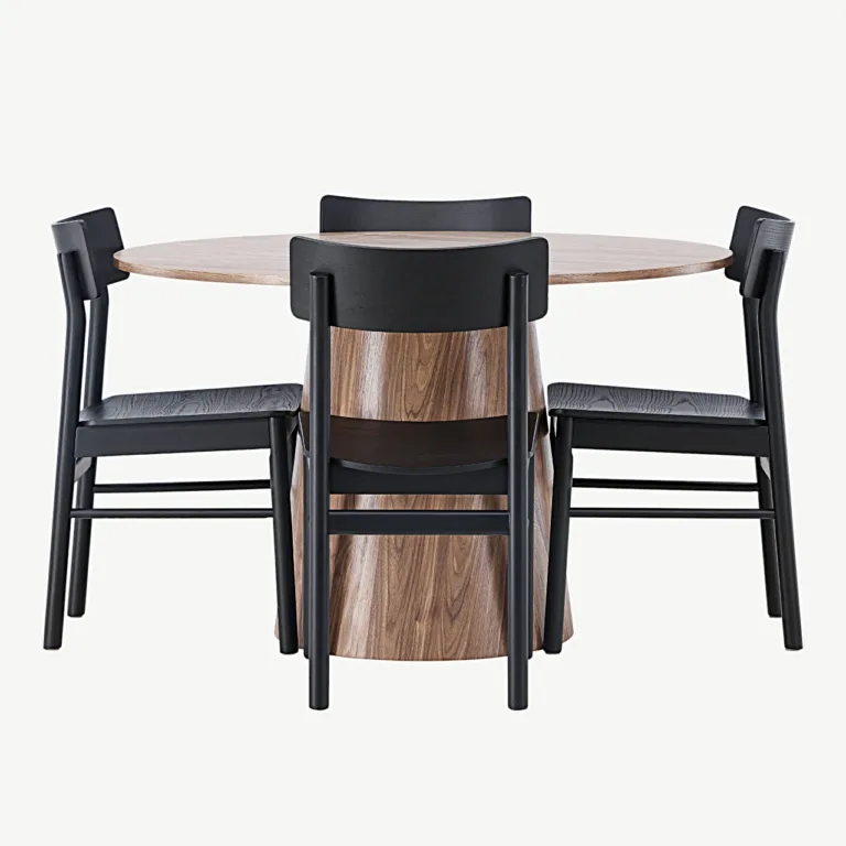 Ümmargune söögilauakomplekt Lanzo (MDF, ø120 cm) ja mustad Montros toolid - GR23570