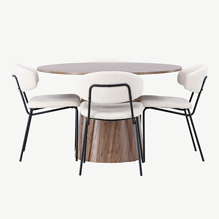 Ümmargune MDF-söögilaud Lanzo ja bukleekangaga söögitoolid Chico (looduslik, valge, Ø120 cm), GR23571 – 7