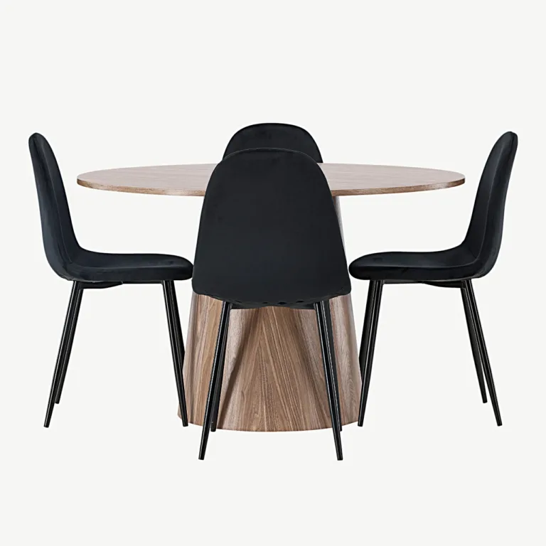 Ümmargune söögilauakomplekt Lanzo ja mustad velvetist toolid Polar (MDF, ø120 cm) - GR23572